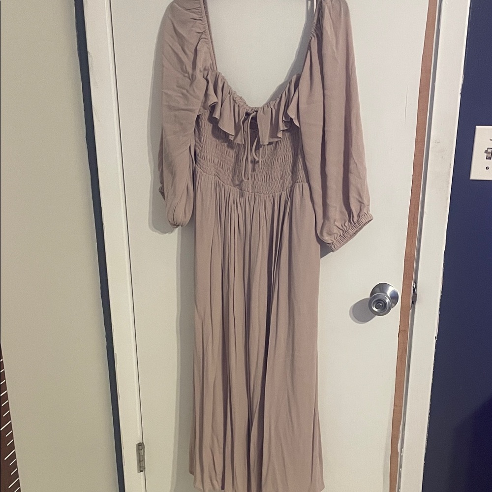 Chic Beige Maxi Dress with Ruffle Detail